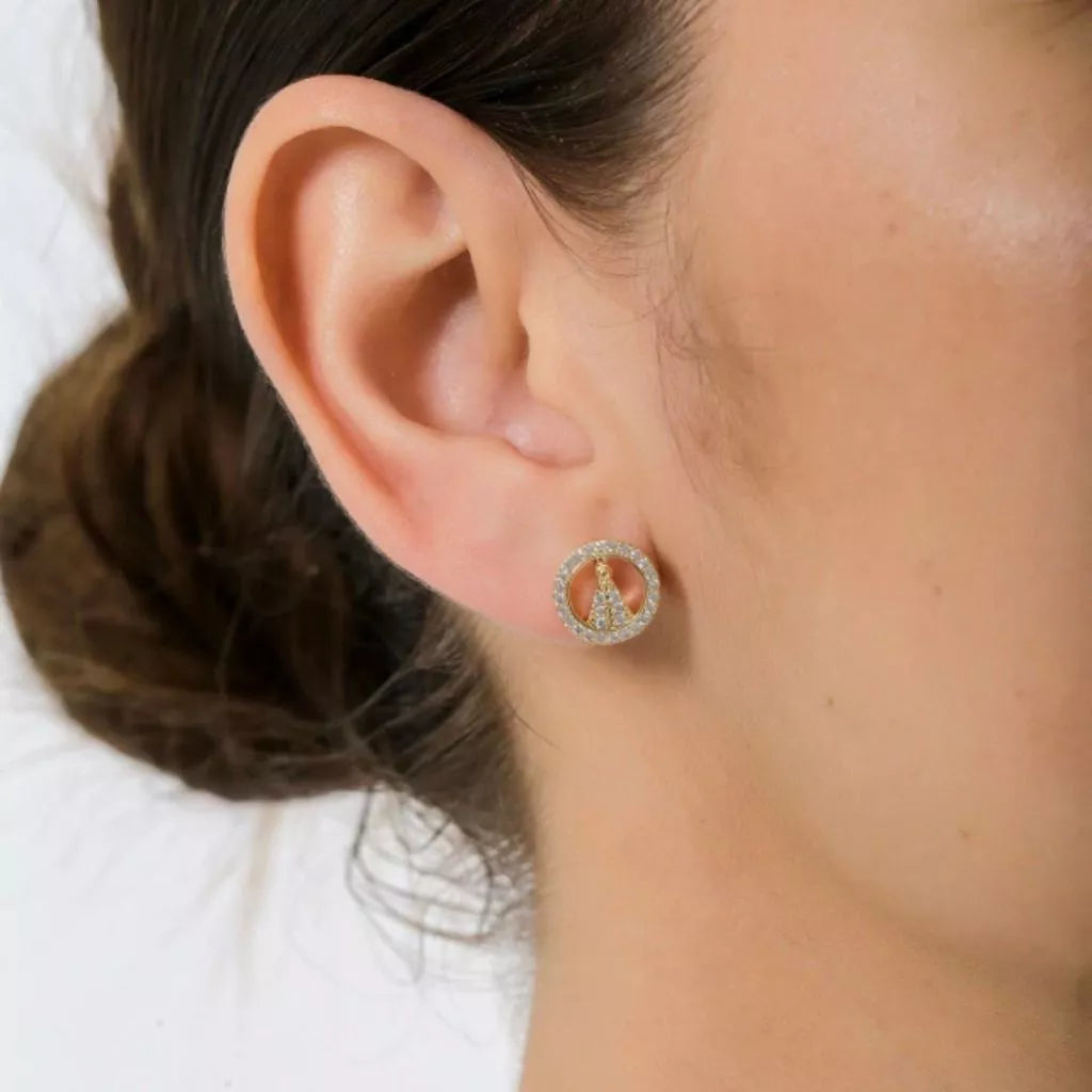 Brinco Nossa Senhora Aparecida Com Pedras em Zircônias - Banhado em Ouro 18k