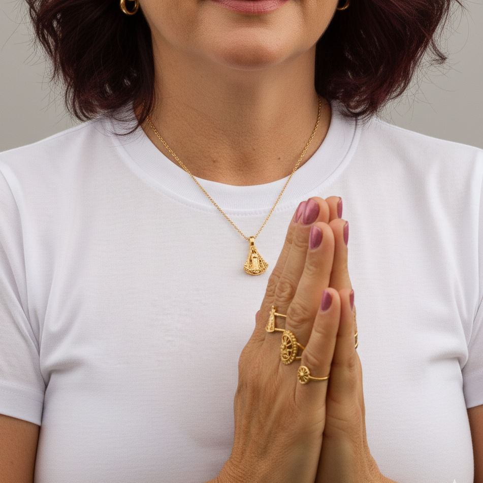 Colar Nossa Senhora Aparecida Fé e Proteção - Ouro e Prata