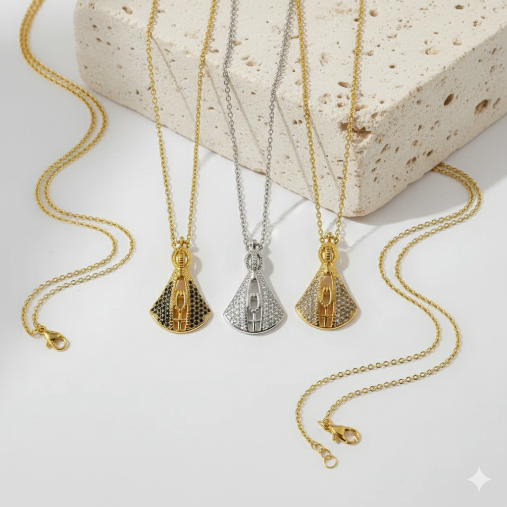 Colar Nossa Senhora Aparecida Fé e Proteção - Ouro e Prata