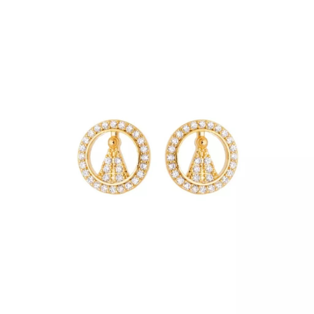 Brinco Nossa Senhora Aparecida Com Pedras em Zircônias - Banhado em Ouro 18k