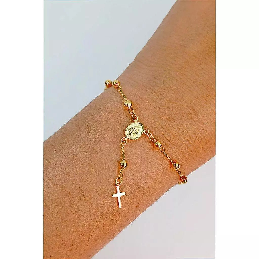 Pulseira Terço Nossa Senhora Aparecida Padroeira Religiosa Banhada A Ouro 18K