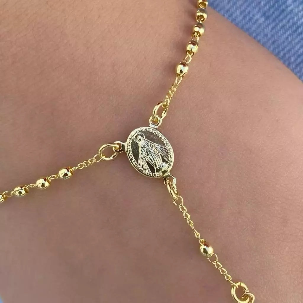 Pulseira Terço Nossa Senhora Aparecida Padroeira Religiosa Banhada A Ouro 18K