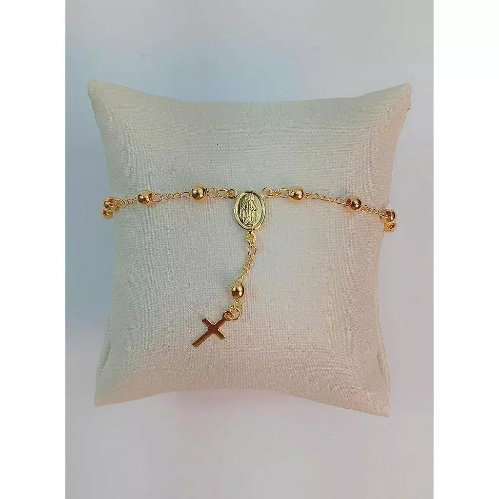 Pulseira Terço Nossa Senhora Aparecida Padroeira Religiosa Banhada A Ouro 18K