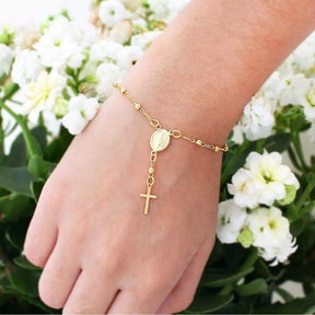 Pulseira Terço Nossa Senhora Aparecida Padroeira Religiosa Banhada A Ouro 18K