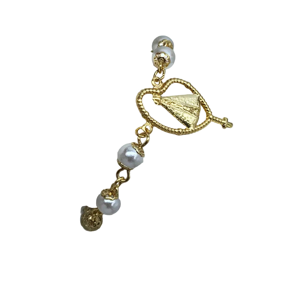 Pulseira Perola Bola Fosca Nossa Senhora Folheado A Ouro