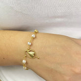 Pulseira Perola Bola Fosca Nossa Senhora Folheado A Ouro